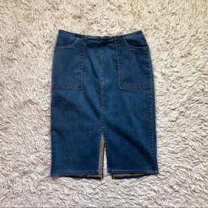 Who What Wear Denim Midi Pencil Skirt with Slits